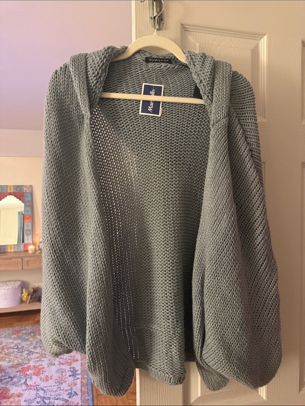 Do everything in love Chunky Open-Front Hooded Cardigan in Sage Gray